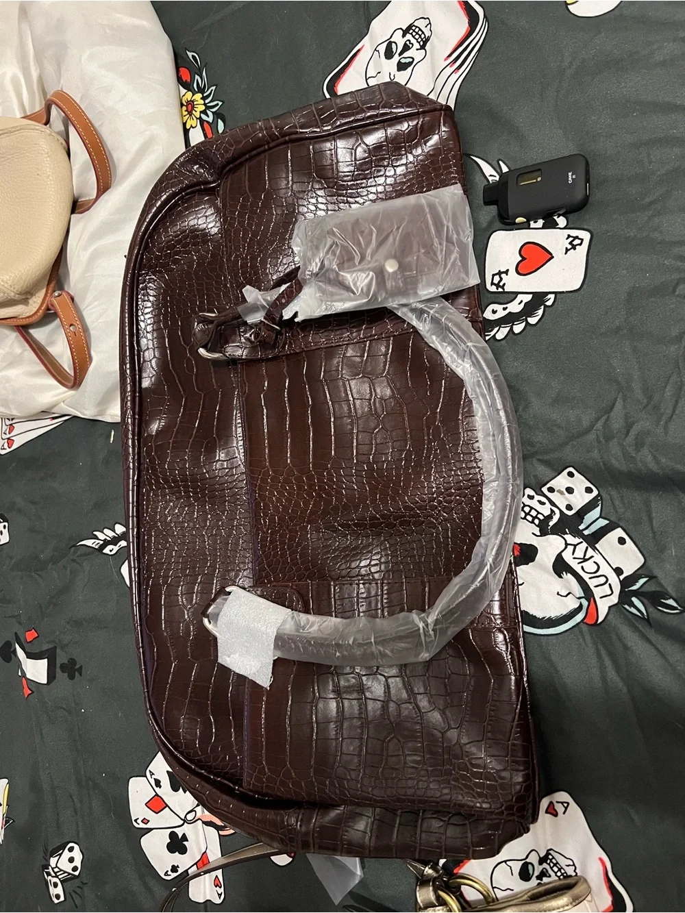 Brown Croc-Embossed Men's Travel Duffel Bag